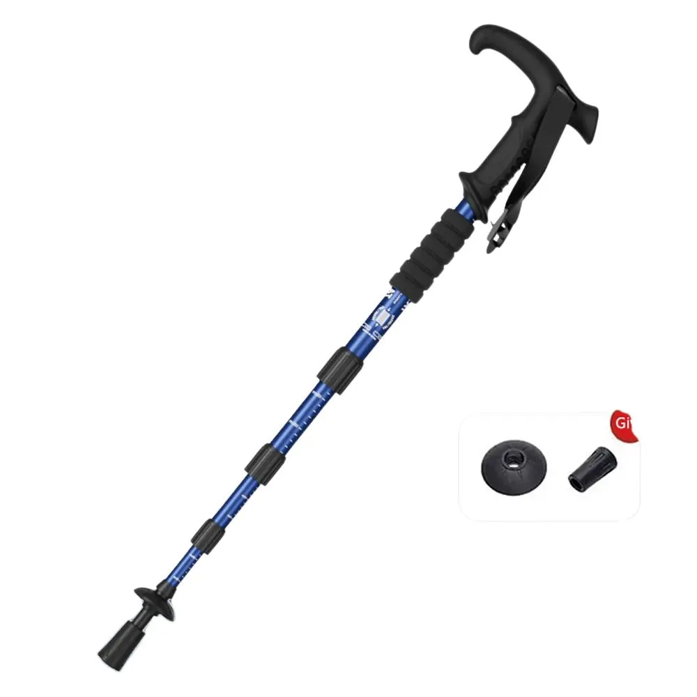 Premium Portable Folding Trekking Pole – Lightweight Alloy Shaft, Carbon Tungsten Steel Tip, Adjustable T-Handle, 4-Section Telescopic Walking Stick for Hiking, Camping, and Elderly Use