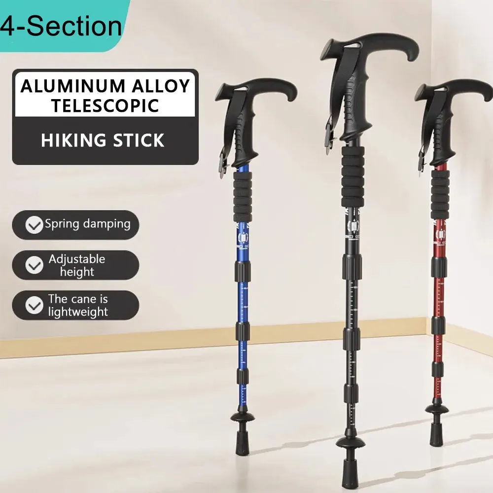 Premium Portable Folding Trekking Pole – Lightweight Alloy Shaft, Carbon Tungsten Steel Tip, Adjustable T-Handle, 4-Section Telescopic Walking Stick for Hiking, Camping, and Elderly Use