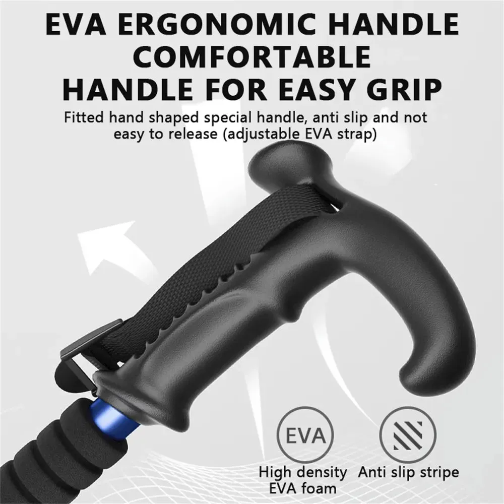 Premium Portable Folding Trekking Pole – Lightweight Alloy Shaft, Carbon Tungsten Steel Tip, Adjustable T-Handle, 4-Section Telescopic Walking Stick for Hiking, Camping, and Elderly Use