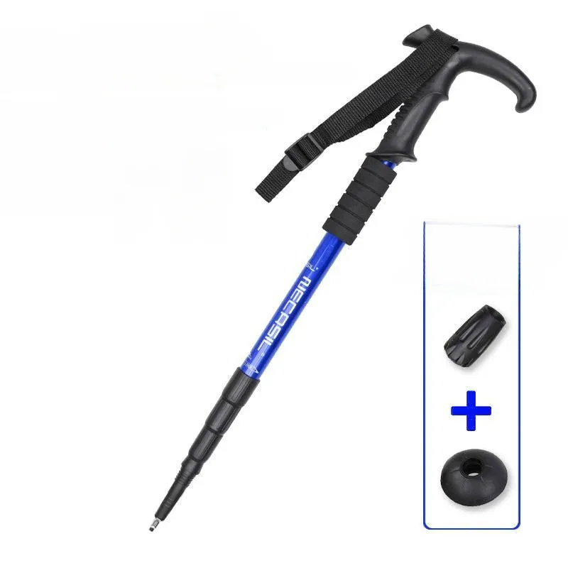 Premium Portable Folding Trekking Pole – Lightweight Alloy Shaft, Carbon Tungsten Steel Tip, Adjustable T-Handle, 4-Section Telescopic Walking Stick for Hiking, Camping, and Elderly Use