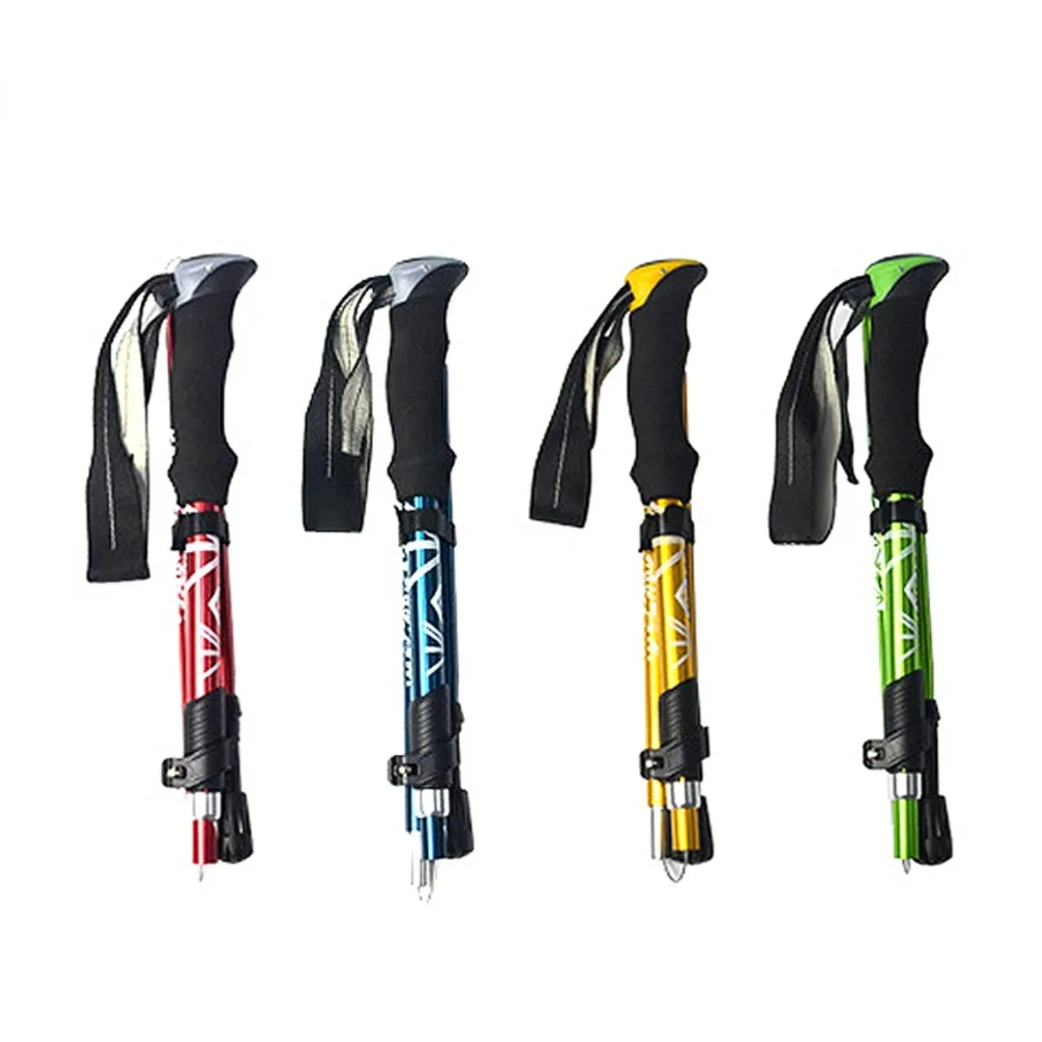 Premium Portable Folding Trekking Pole – Lightweight Alloy Shaft, Carbon Tungsten Steel Tip, Adjustable T-Handle, 4-Section Telescopic Walking Stick for Hiking, Camping, and Elderly Use