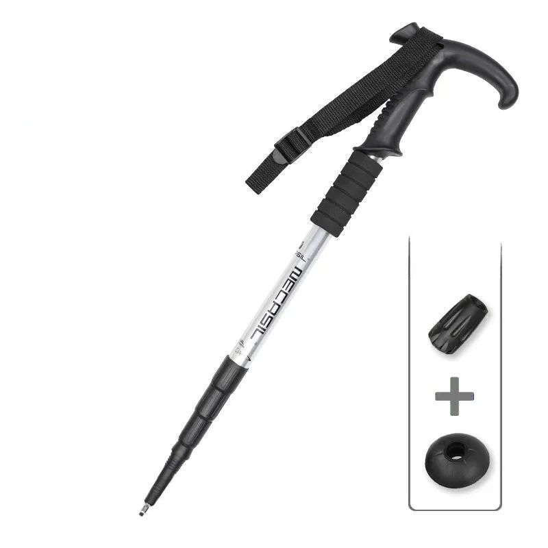 Premium Portable Folding Trekking Pole – Lightweight Alloy Shaft, Carbon Tungsten Steel Tip, Adjustable T-Handle, 4-Section Telescopic Walking Stick for Hiking, Camping, and Elderly Use