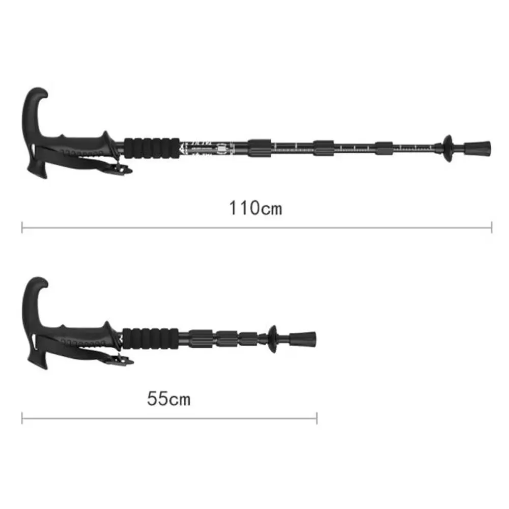 Premium Portable Folding Trekking Pole – Lightweight Alloy Shaft, Carbon Tungsten Steel Tip, Adjustable T-Handle, 4-Section Telescopic Walking Stick for Hiking, Camping, and Elderly Use