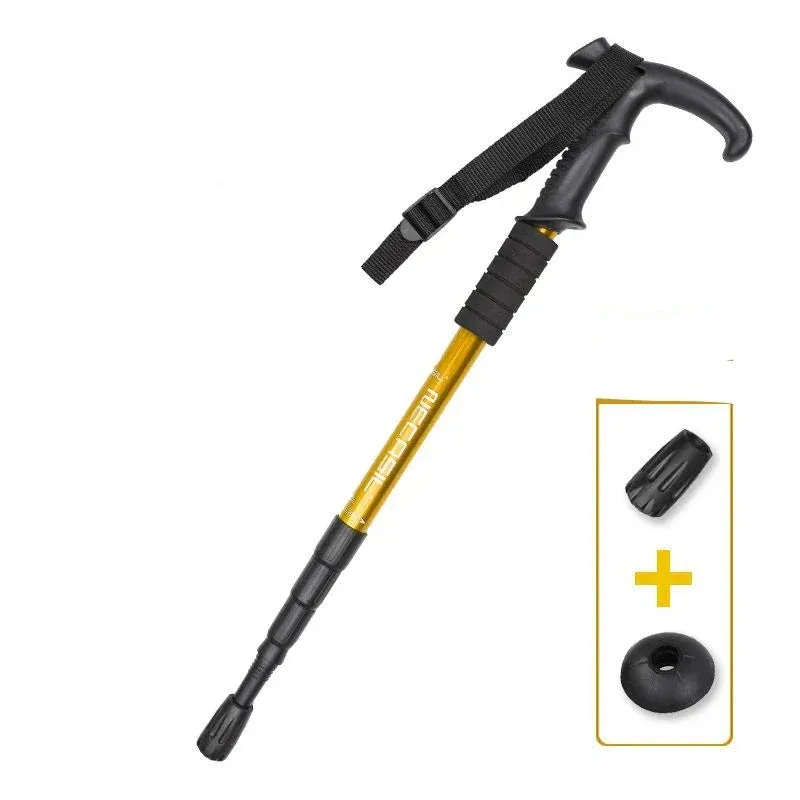 Premium Portable Folding Trekking Pole – Lightweight Alloy Shaft, Carbon Tungsten Steel Tip, Adjustable T-Handle, 4-Section Telescopic Walking Stick for Hiking, Camping, and Elderly Use