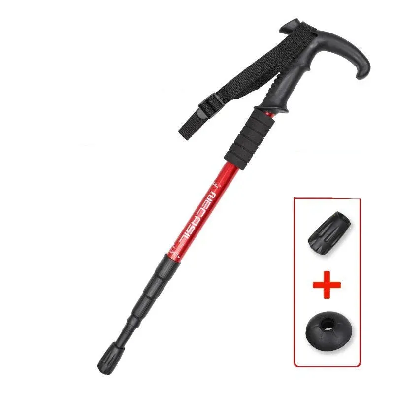 Premium Portable Folding Trekking Pole – Lightweight Alloy Shaft, Carbon Tungsten Steel Tip, Adjustable T-Handle, 4-Section Telescopic Walking Stick for Hiking, Camping, and Elderly Use