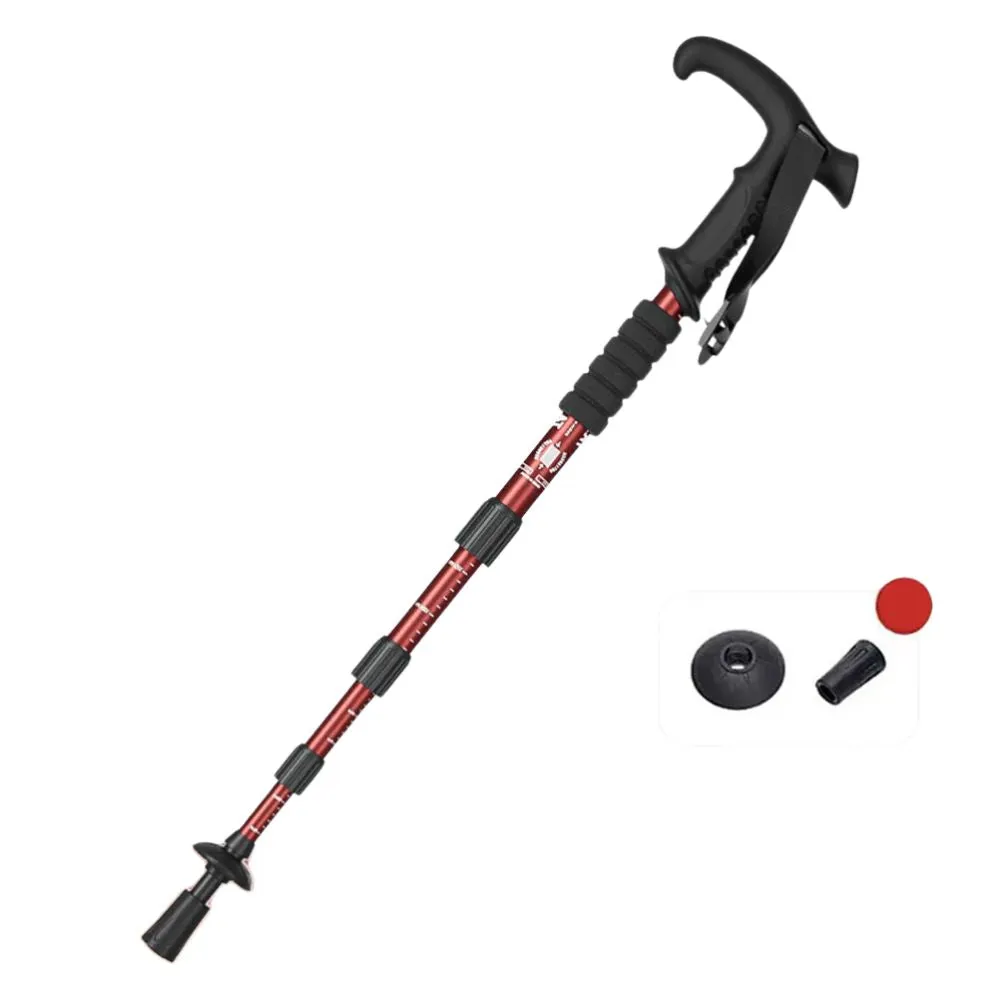 Premium Portable Folding Trekking Pole – Lightweight Alloy Shaft, Carbon Tungsten Steel Tip, Adjustable T-Handle, 4-Section Telescopic Walking Stick for Hiking, Camping, and Elderly Use