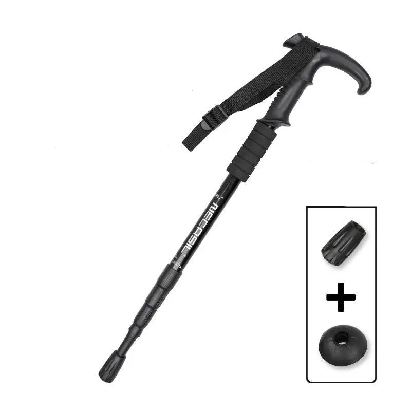 Premium Portable Folding Trekking Pole – Lightweight Alloy Shaft, Carbon Tungsten Steel Tip, Adjustable T-Handle, 4-Section Telescopic Walking Stick for Hiking, Camping, and Elderly Use