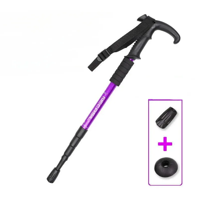 Premium Portable Folding Trekking Pole – Lightweight Alloy Shaft, Carbon Tungsten Steel Tip, Adjustable T-Handle, 4-Section Telescopic Walking Stick for Hiking, Camping, and Elderly Use