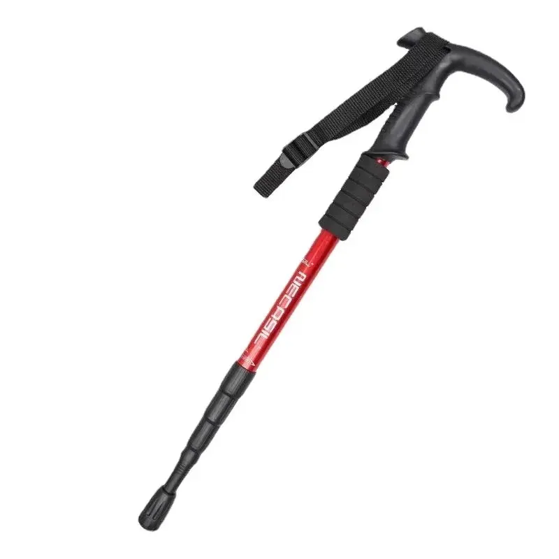 Premium Portable Folding Trekking Pole – Lightweight Alloy Shaft, Carbon Tungsten Steel Tip, Adjustable T-Handle, 4-Section Telescopic Walking Stick for Hiking, Camping, and Elderly Use