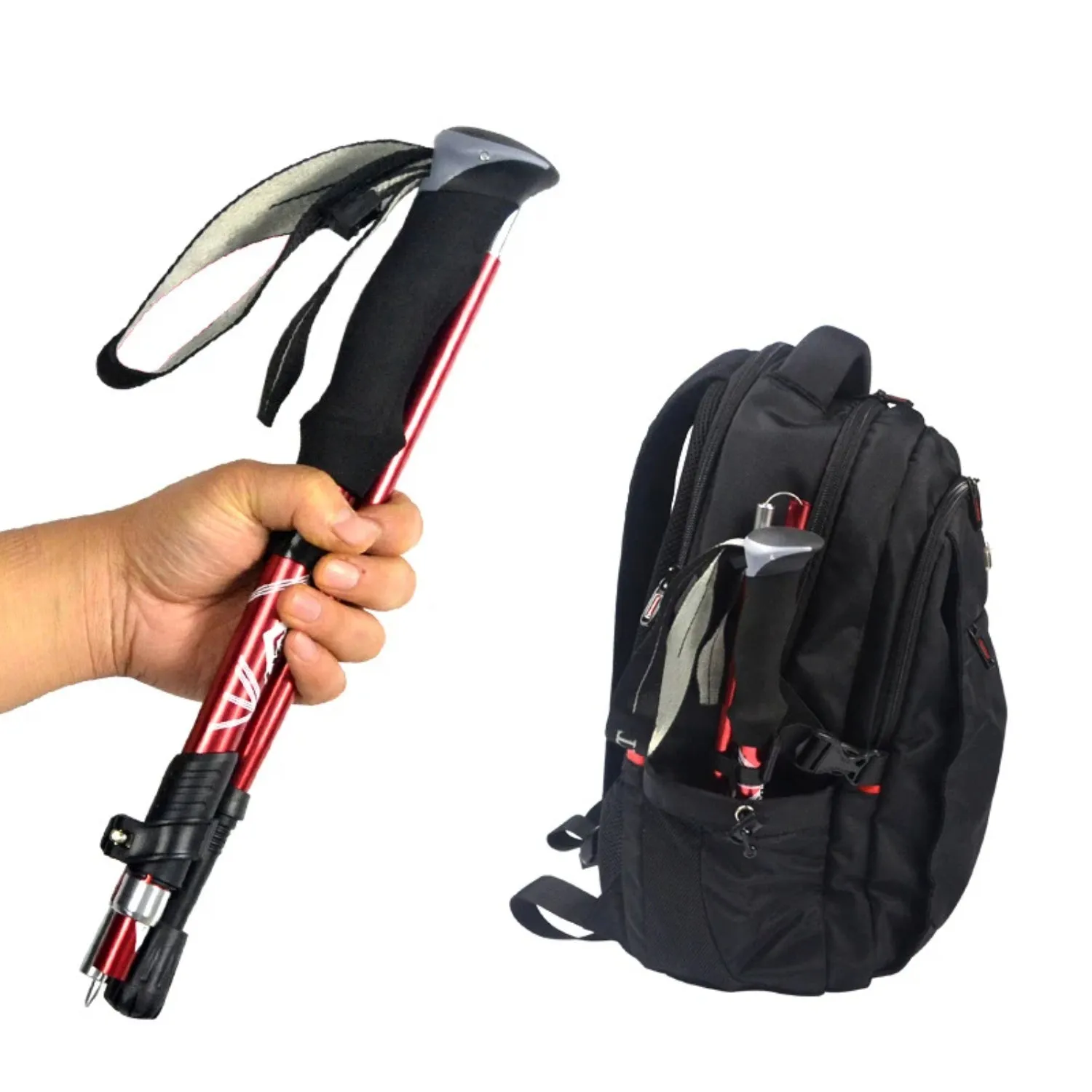 Premium Portable Folding Trekking Pole – Lightweight Alloy Shaft, Carbon Tungsten Steel Tip, Adjustable T-Handle, 4-Section Telescopic Walking Stick for Hiking, Camping, and Elderly Use