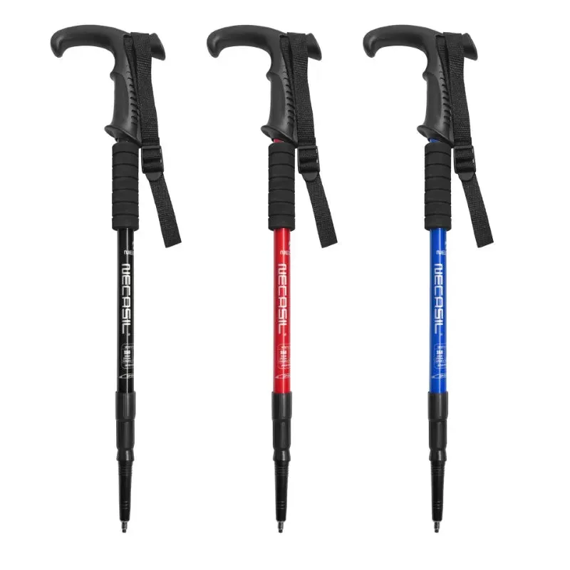 Premium Portable Folding Trekking Pole – Lightweight Alloy Shaft, Carbon Tungsten Steel Tip, Adjustable T-Handle, 4-Section Telescopic Walking Stick for Hiking, Camping, and Elderly Use