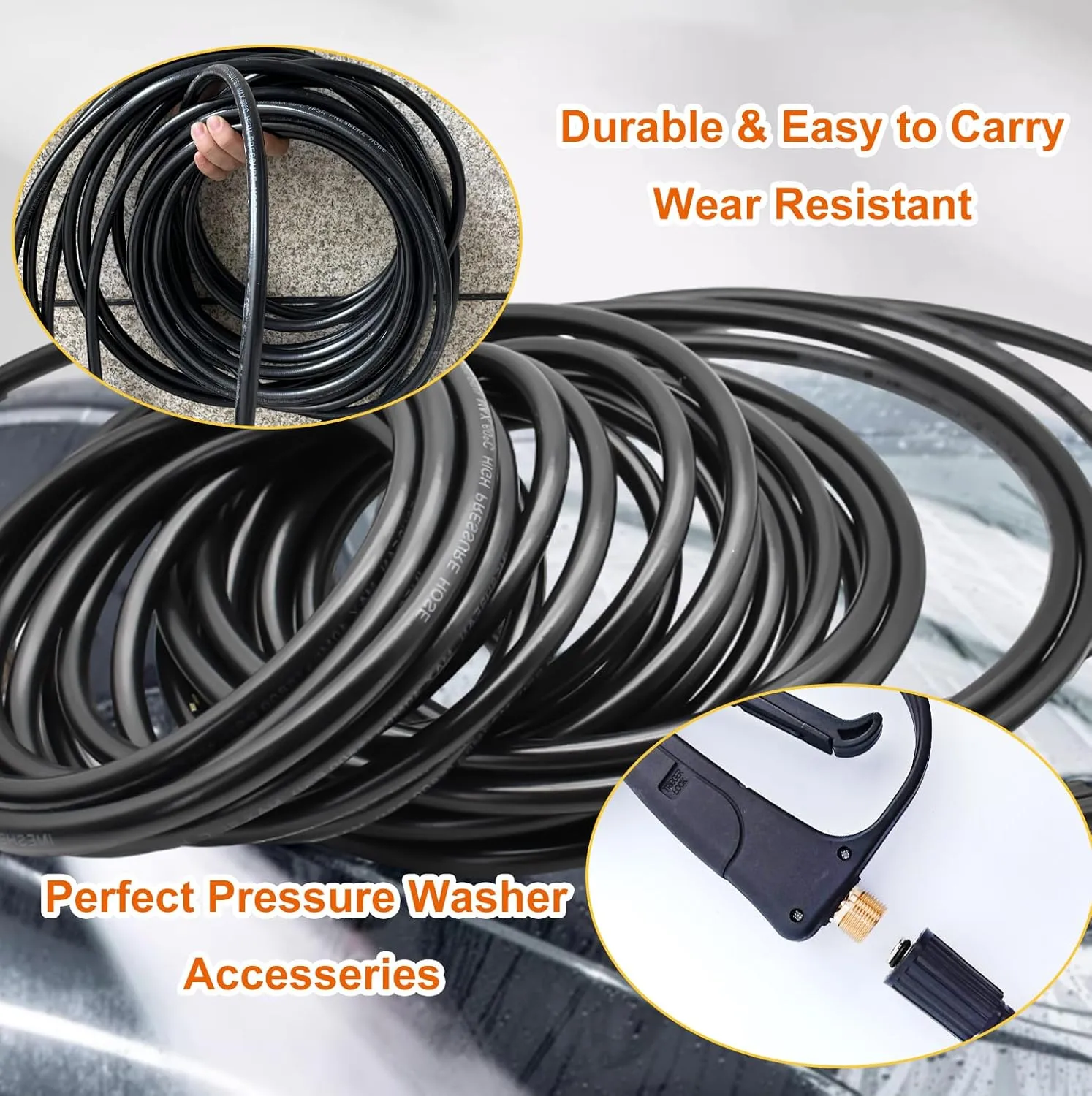 Pressure Washer Hose, Power Washer Hose with M22 Fitting,5800PSI 1/4" Kink-Free Pressure Washer Extension Hose, Replacement Power Washer Hose for Gas Electric Pressure Washers (25FT)