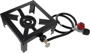 Propane Burner Camping Stove with High Pressure Hose Regulator Heavy Duty Cast Iron Gas Cooker for Canning Home Brewing Tailgating Hunting Outdoor Cooking