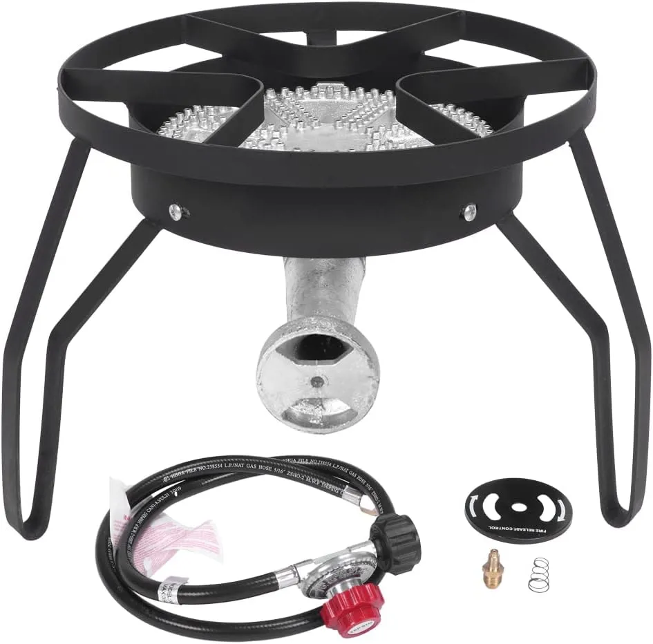 Propane Burners for Outdoor Cooking, 200,000 BTU/hr, Heavy Duty Single Burner Propane Gas Stove with 0-20 PSI Adjustable Regulator and 4ft Hose, Turkey Fryer Burner for Home Brewing, Round