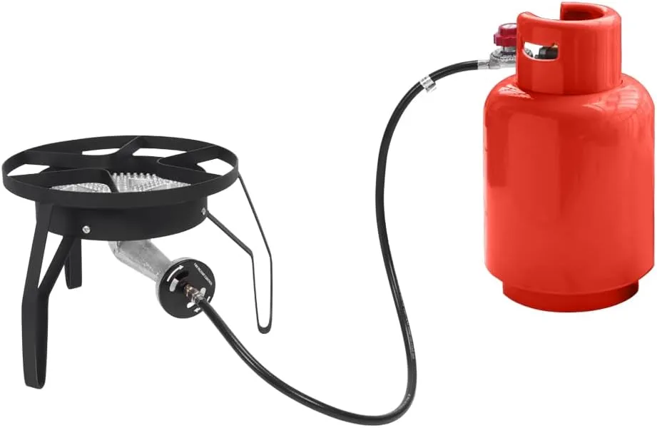 Propane Burners for Outdoor Cooking, 200,000 BTU/hr, Heavy Duty Single Burner Propane Gas Stove with 0-20 PSI Adjustable Regulator and 4ft Hose, Turkey Fryer Burner for Home Brewing, Round