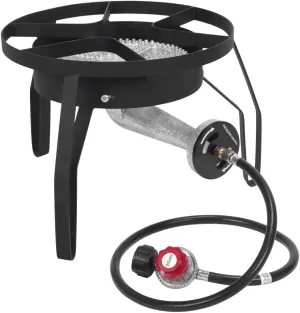 Propane Burners for Outdoor Cooking, 200,000 BTU/hr, Heavy Duty Single Burner Propane Gas Stove with 0-20 PSI Adjustable Regulator and 4ft Hose, Turkey Fryer Burner for Home Brewing, Round