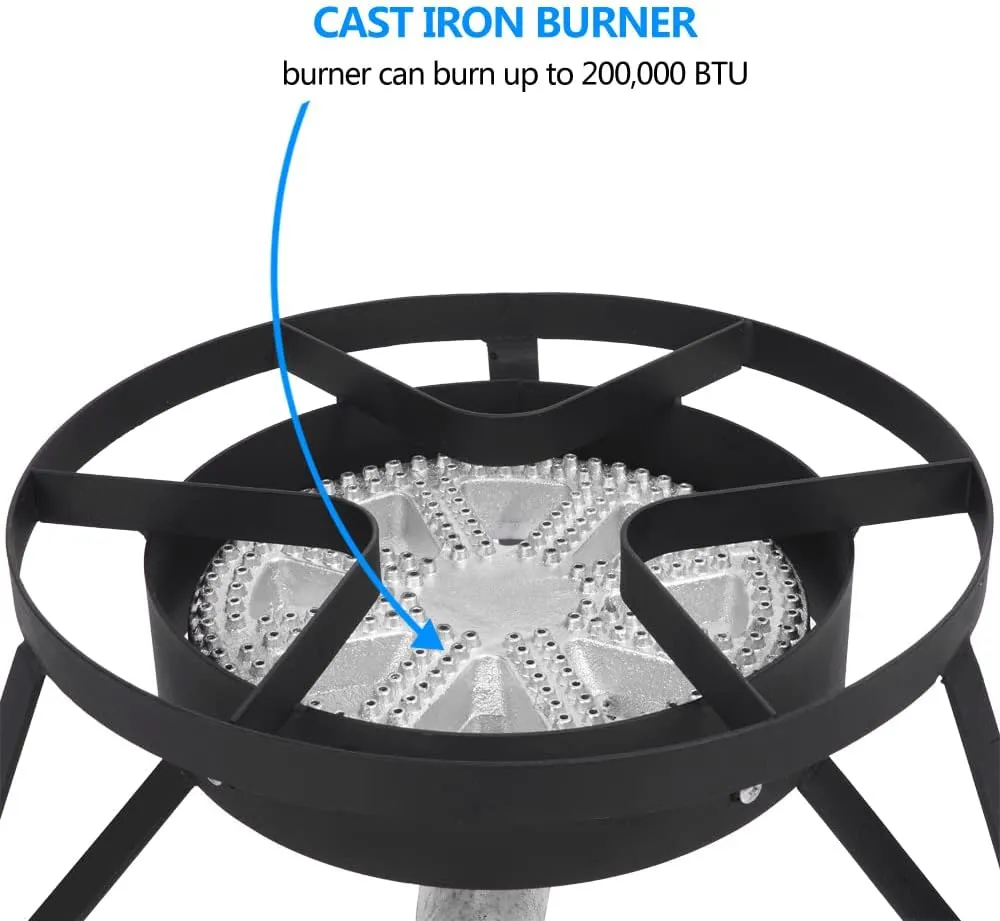 Propane Burners for Outdoor Cooking, 200,000 BTU/hr, Heavy Duty Single Burner Propane Gas Stove with 0-20 PSI Adjustable Regulator and 4ft Hose, Turkey Fryer Burner for Home Brewing, Round