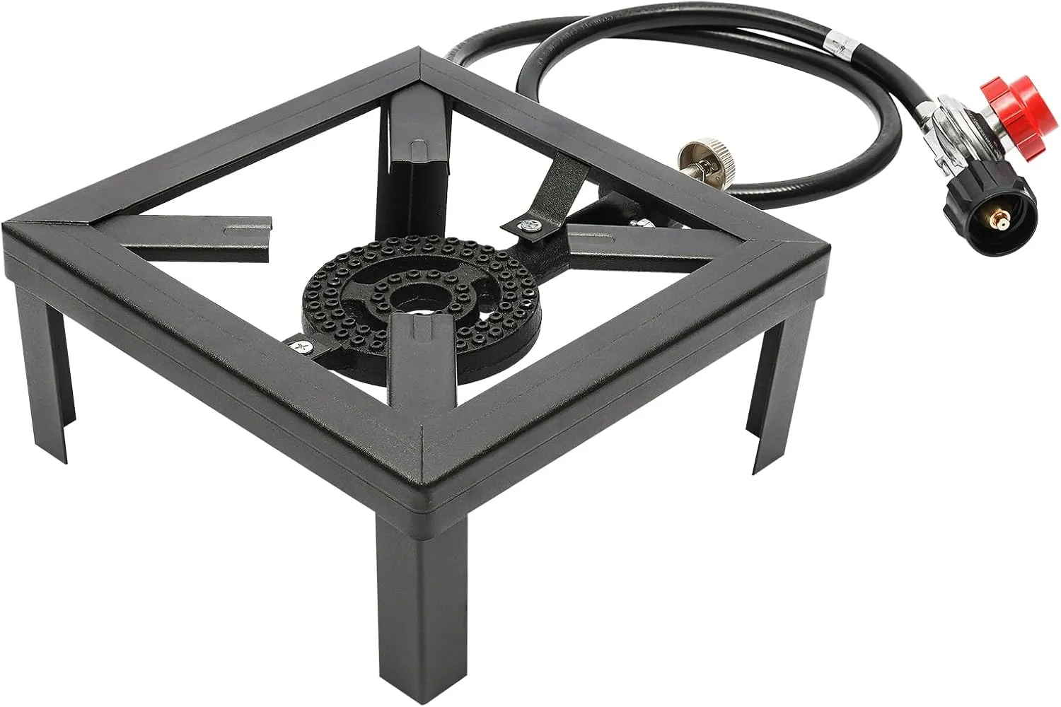 Propane Camping Stove, 8000W Single Burner, Cast Iron Top, 9.84 x 9.84 Inch Cooking Surface, Adjustable Pressure, Black