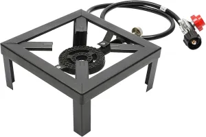 Propane Camping Stove, 8000W Single Burner, Cast Iron Top, 9.84 x 9.84 Inch Cooking Surface, Adjustable Pressure, Black