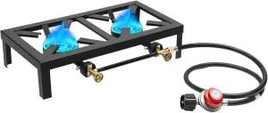 Propane Double Burner Angle Iron Camp Stove,with Adjustable PSI Regulator Regulator and 4ft Hose 2 Burners Free-Standing Outdoor Cooking