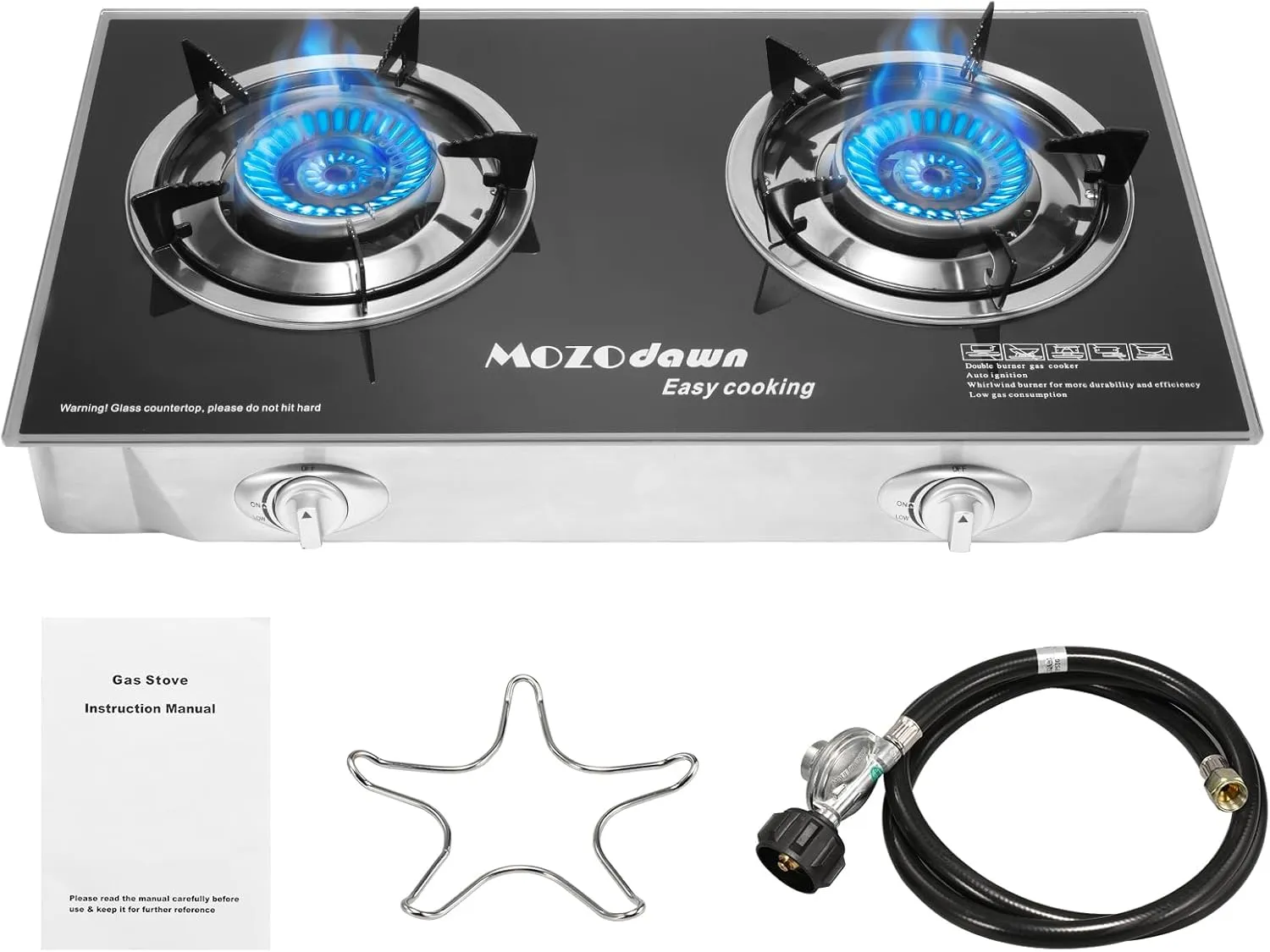 Propane Stove 2 Burner Gas Outdoor Portable Camping Stove, 30000 BTU Propane Burner with Auto Ignition,LPG Gas Stove for Camping with LPG Adapter Hose