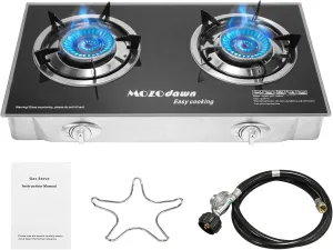 Propane Stove 2 Burner Gas Outdoor Portable Camping Stove, 30000 BTU Propane Burner with Auto Ignition,LPG Gas Stove for Camping with LPG Adapter Hose