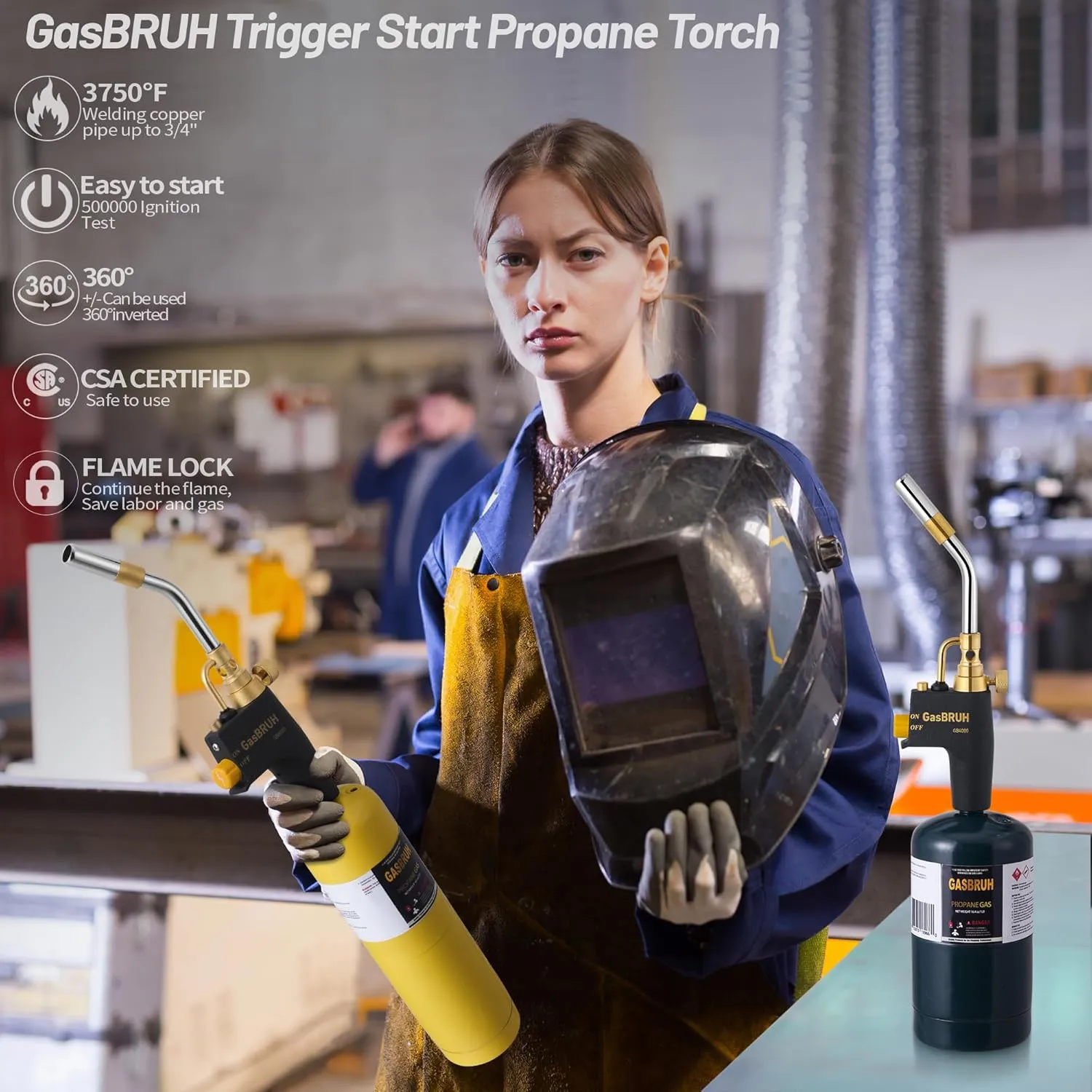 Propane torch Head with Igniter, High Intensity Torch Head, Trigger Start Gas Torch, Mapp Gas Torch Head,Map Gas Torch Kit,Soldering Torch,Blow Torch Fuel by Propane,MAPP, MAP PRO (CSA,With Gas Valve)
