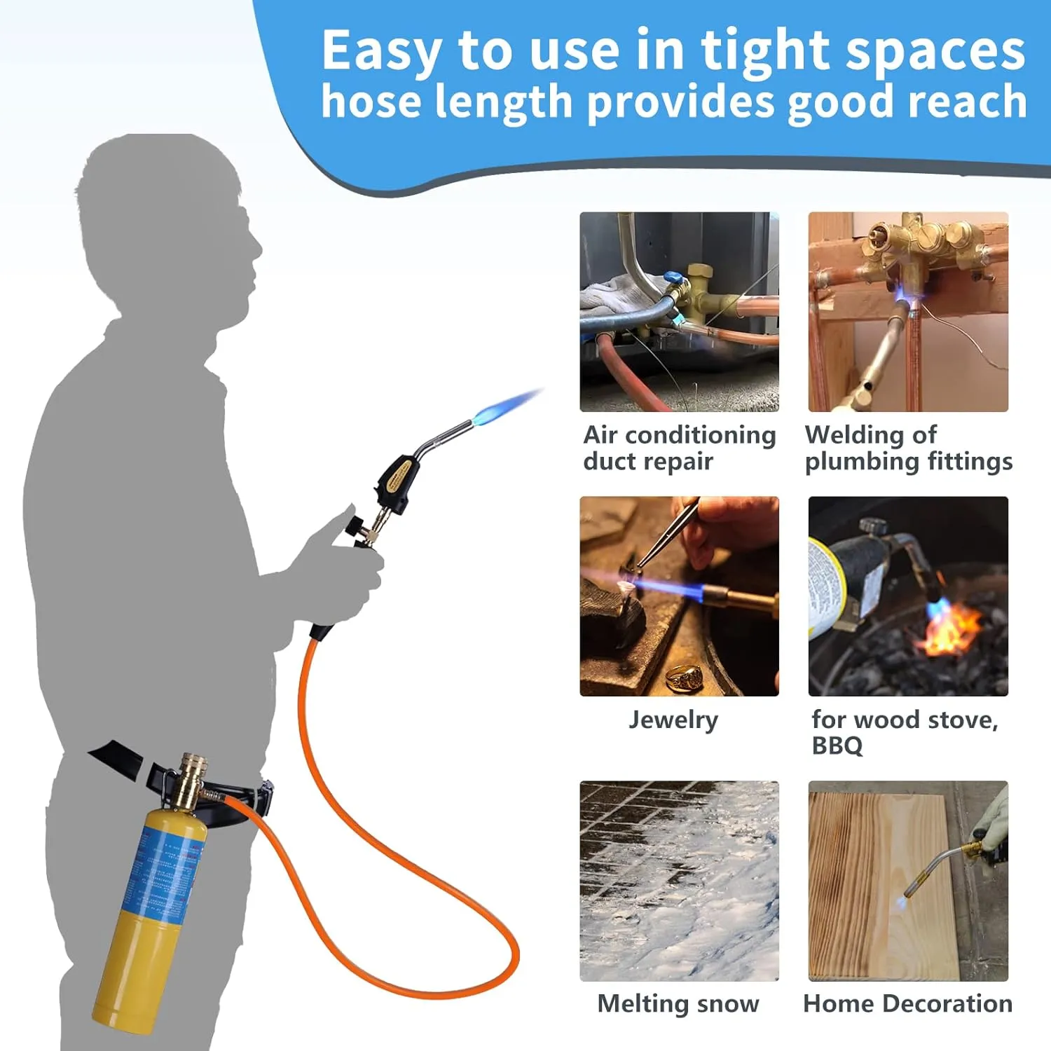 Propane Torch Hose Kit, Mapp Gas Torch Heat 3600℉ Map Gas Torch Kit Trigger Start & Flame Adjustment, Soldering Welding Torch Fuel by MAPP, Map/Pro,Propane(Includes Cylinder Clip)