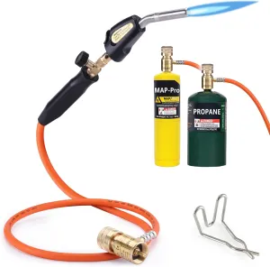 Propane Torch Hose Kit, Mapp Gas Torch Heat 3600℉ Map Gas Torch Kit Trigger Start & Flame Adjustment, Soldering Welding Torch Fuel by MAPP, Map/Pro,Propane(Includes Cylinder Clip)