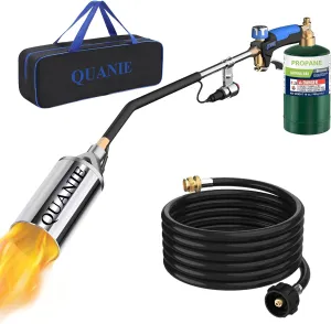 Propane Torch Weed Burner Kit,1,800,000 BTU Weed Torch Blow Torch with 1lb Propane Cylinder Adapter and Storage Bag,Flamethrower with Turbo Trigger and 10FT Hose for Flame Weeding,Roofing,Melting Ice