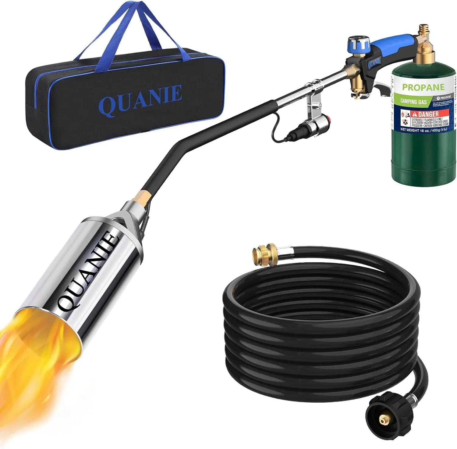 Propane Torch Weed Burner Kit,1,800,000 BTU Weed Torch Blow Torch with 1lb Propane Cylinder Adapter and Storage Bag,Flamethrower with Turbo Trigger and 10FT Hose for Flame Weeding,Roofing,Melting Ice