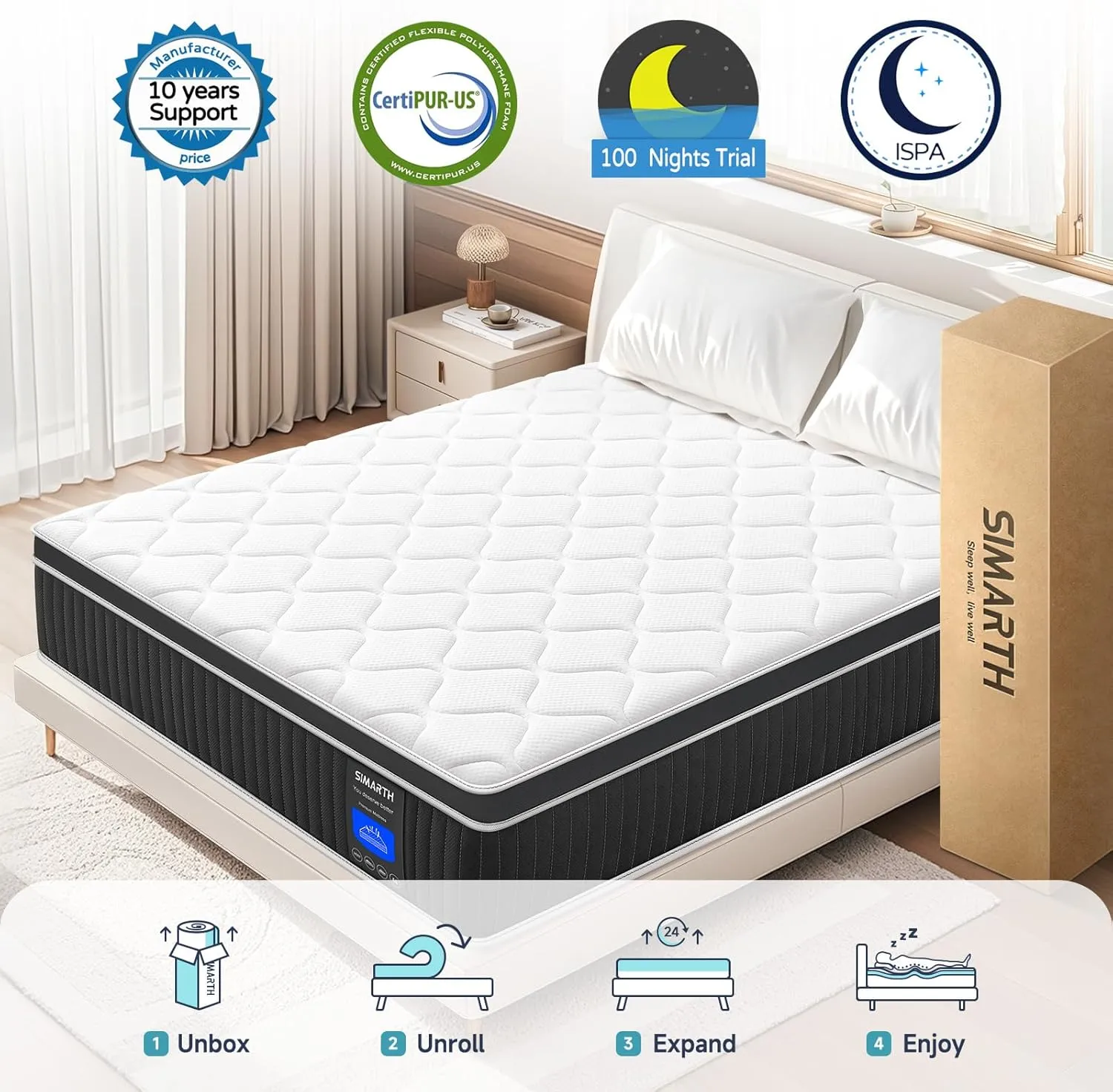 Queen Mattress 10 Inch, Upgrade Strengthen Queen Size Hybrid Mattresses in a Box, Memory Foam Queen Mattress Made of Individually Pocketed Springs for Support and Pressure Relief, Medium Firm