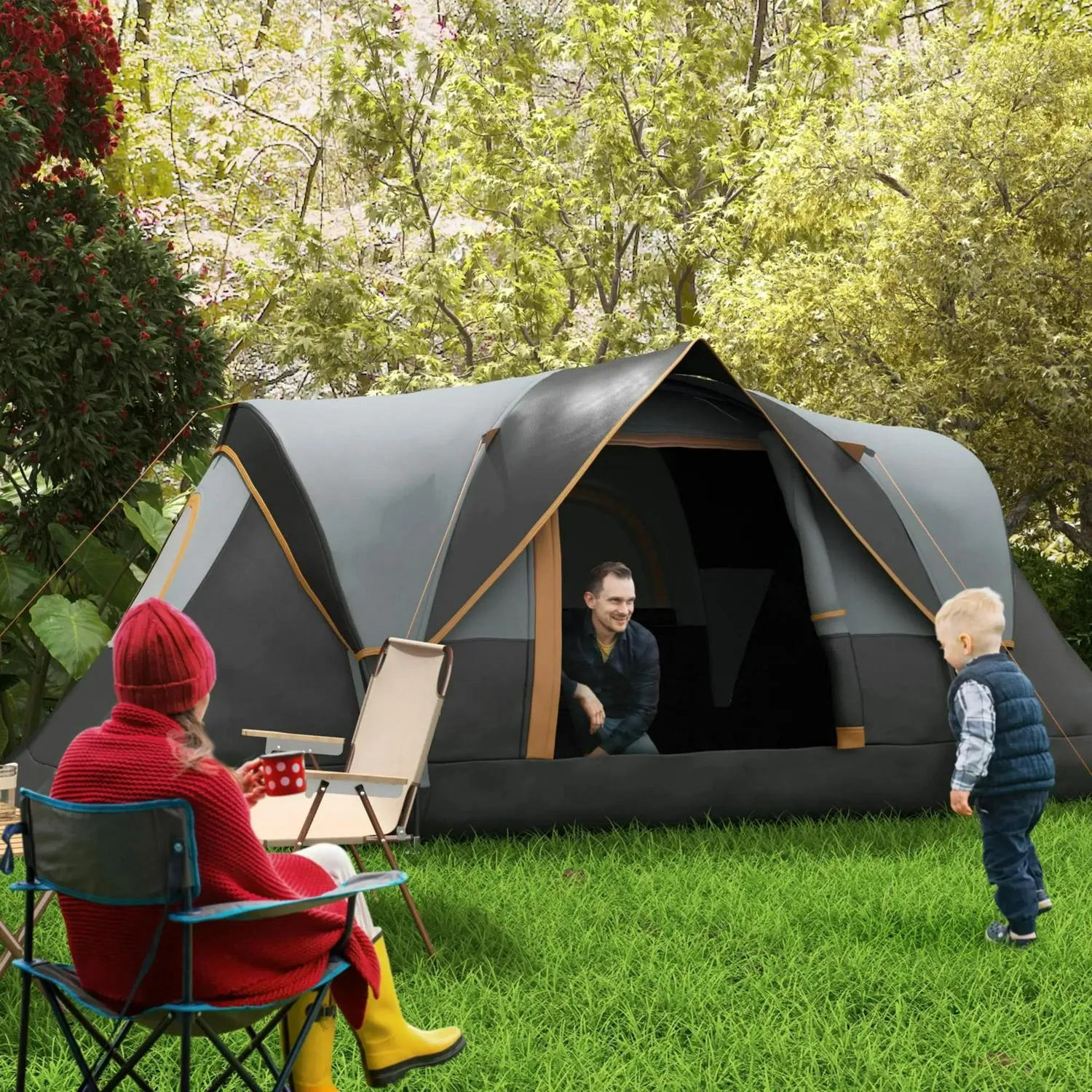 Quick dispatch Hiking Budget-friendly Protection UV Tunnel Shelter Man Multicolor Dome - 5-6 Outsunny Resistant 3000mm Camping Water Tent
