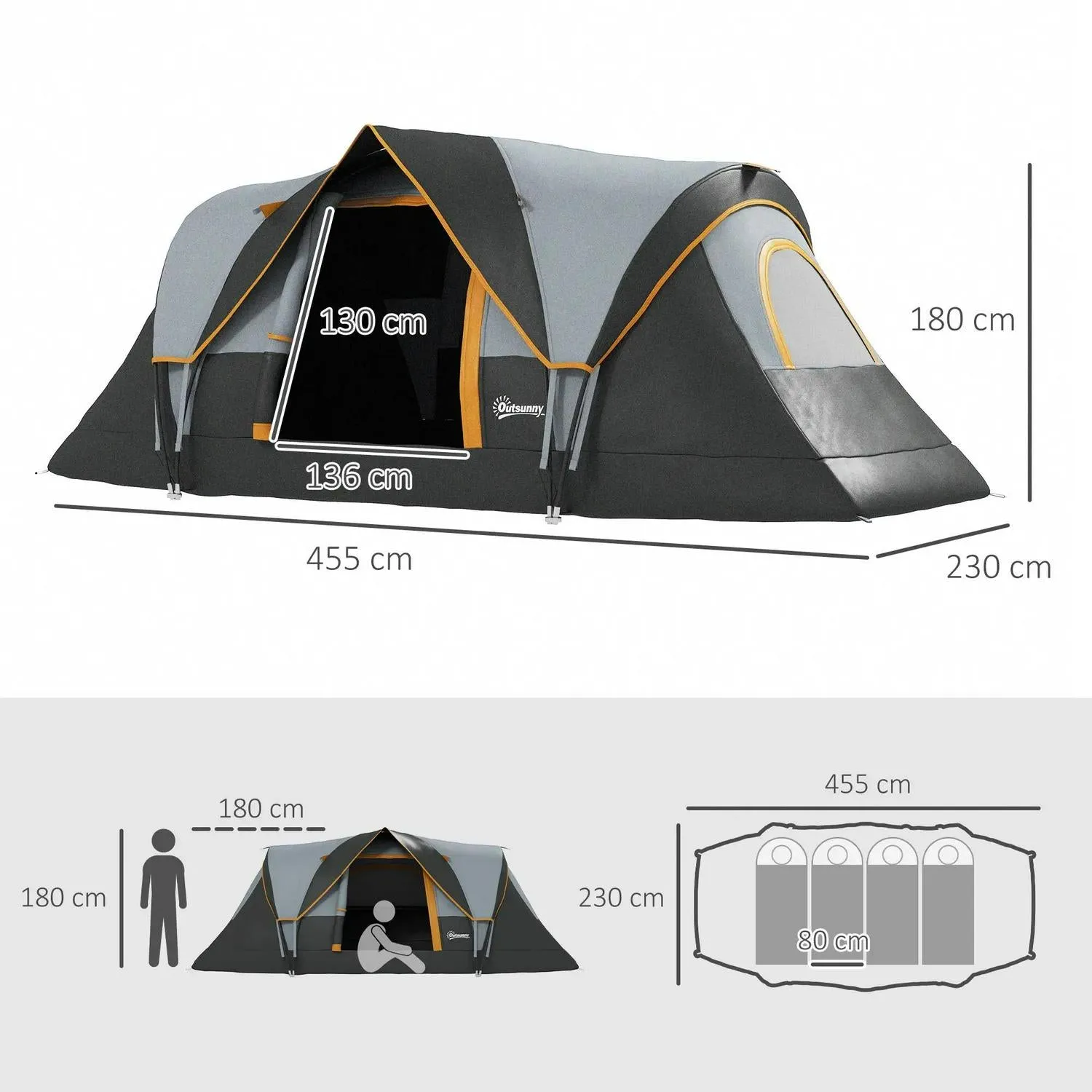 Quick dispatch Hiking Budget-friendly Protection UV Tunnel Shelter Man Multicolor Dome - 5-6 Outsunny Resistant 3000mm Camping Water Tent