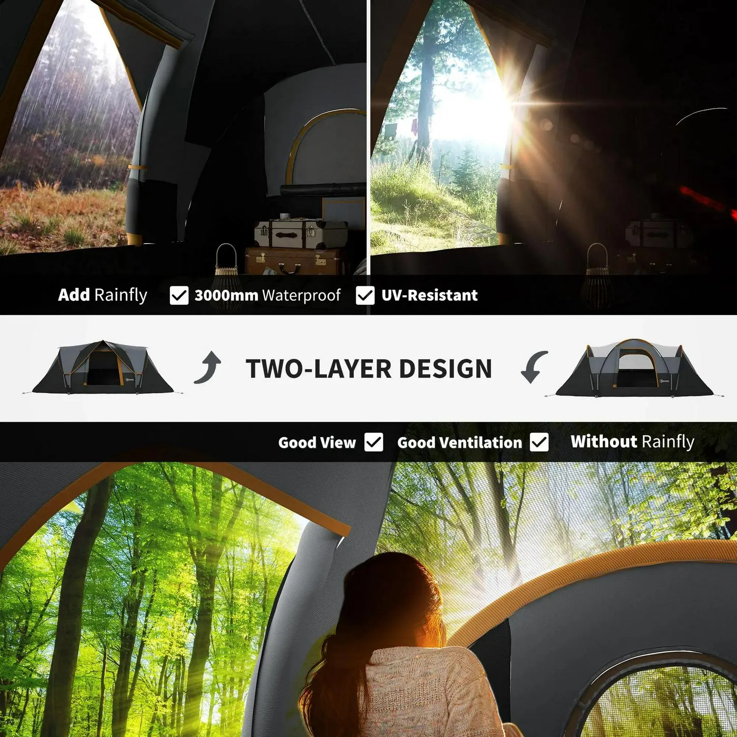Quick dispatch Hiking Budget-friendly Protection UV Tunnel Shelter Man Multicolor Dome - 5-6 Outsunny Resistant 3000mm Camping Water Tent