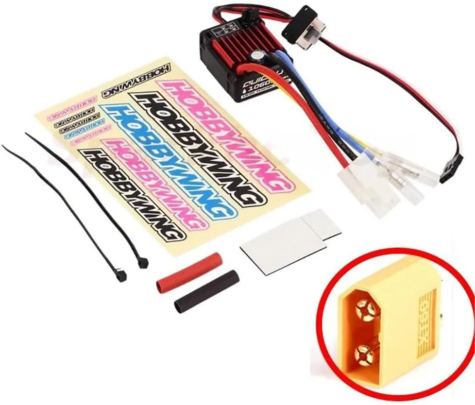 QuicRun 1060 60A Brushed Electronic Speed Controller for HobbyWing ESC 2-3S Lipo SBEC 6V 3A Water Proof Dust-Proof for 1:10 Sport (1060 60A XT60-M)