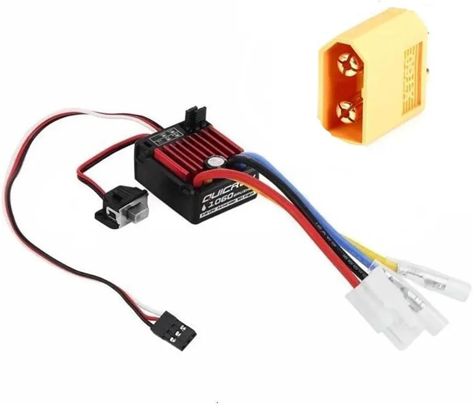QuicRun 1060 60A Brushed Electronic Speed Controller for HobbyWing ESC 2-3S Lipo SBEC 6V 3A Water Proof Dust-Proof for 1:10 Sport (1060 60A XT60-M)