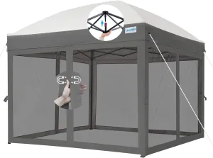 Quictent 10'x10' Pop up Canopy Tent with Netting, One Person Instant Setup Screen House Room Tent Screened- 4 Magnetic Doors Waterproof (Gray)