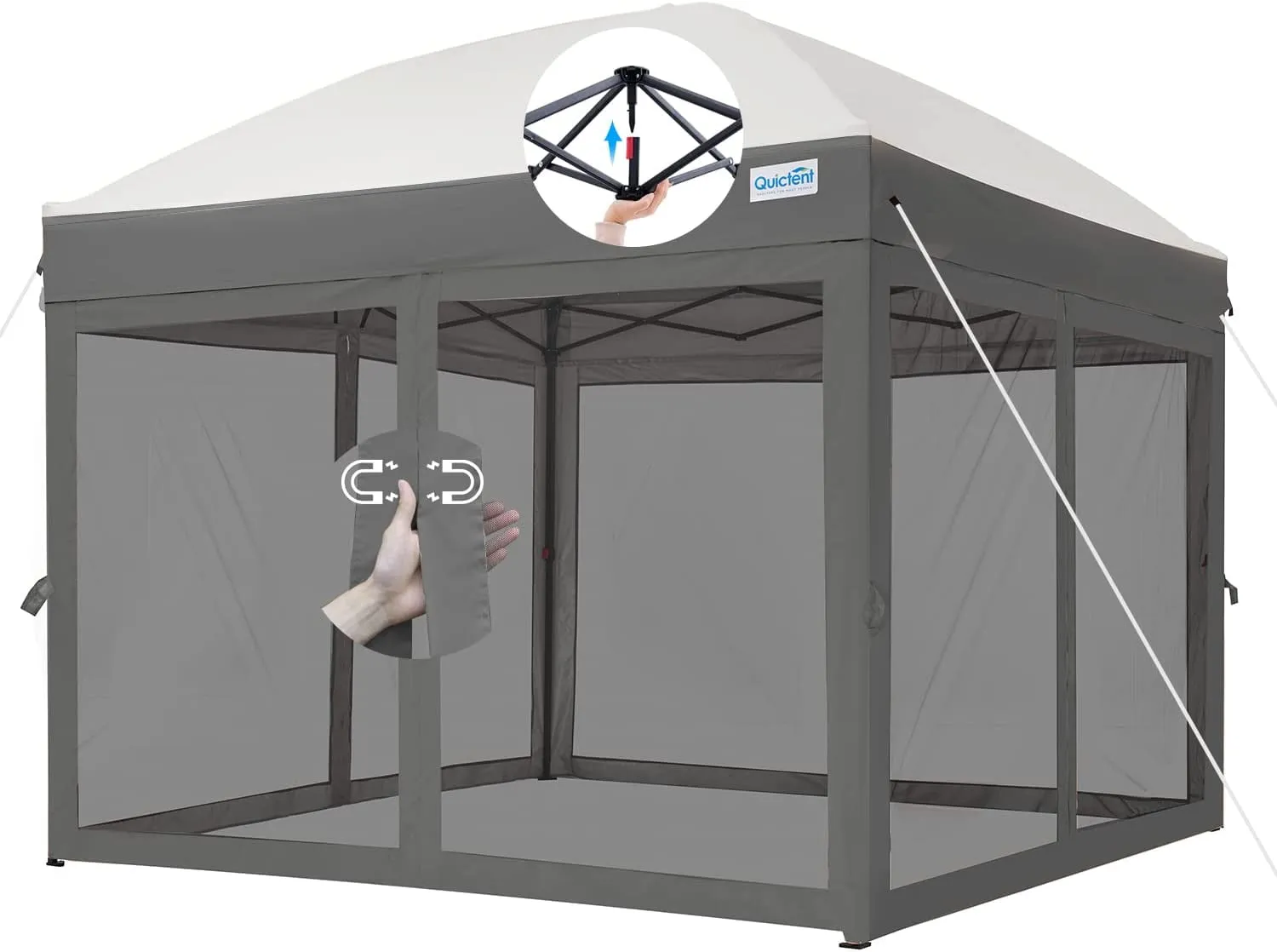 Quictent 10'x10' Pop up Canopy Tent with Netting, One Person Instant Setup Screen House Room Tent Screened- 4 Magnetic Doors Waterproof (Gray)