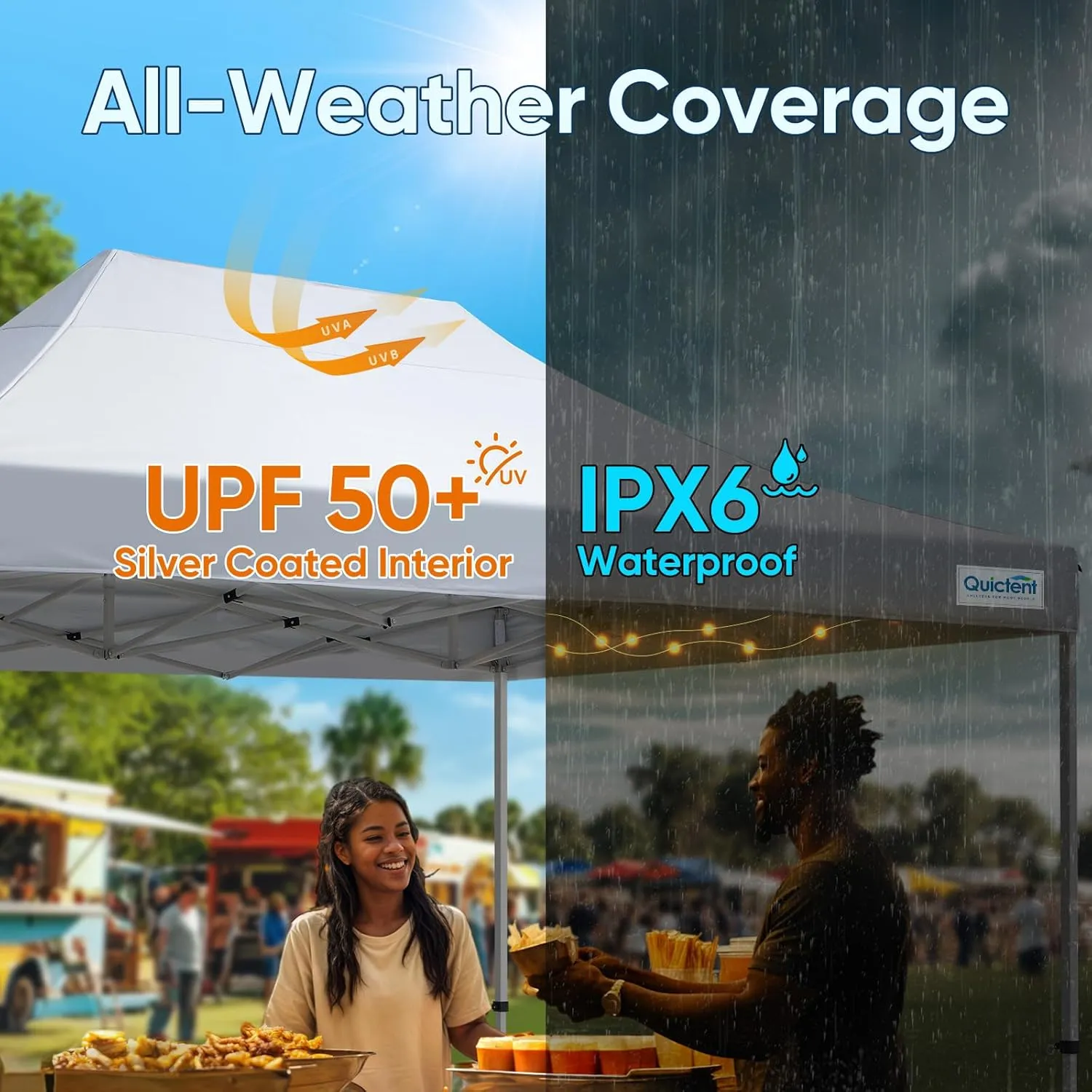 Quictent 10x15 Heavy Duty Pop up Canopy Tent, Commercial Grade Instant Shelter with Wheeled Bag for Outdoor, Beach, Parties, Markets, 500D Silver Coated UPF 50  Sun Shield