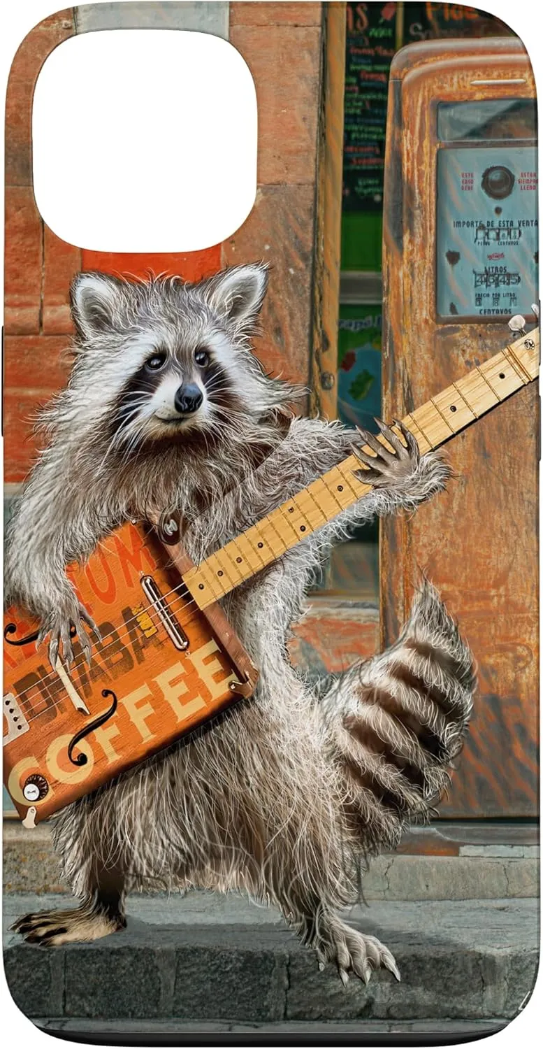 Raccoon Guitar Player Vintage Coffee Guitar Gas Pump Pop Art Case for iPhone 13