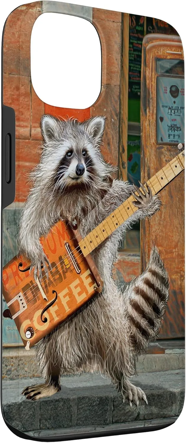 Raccoon Guitar Player Vintage Coffee Guitar Gas Pump Pop Art Case for iPhone 13