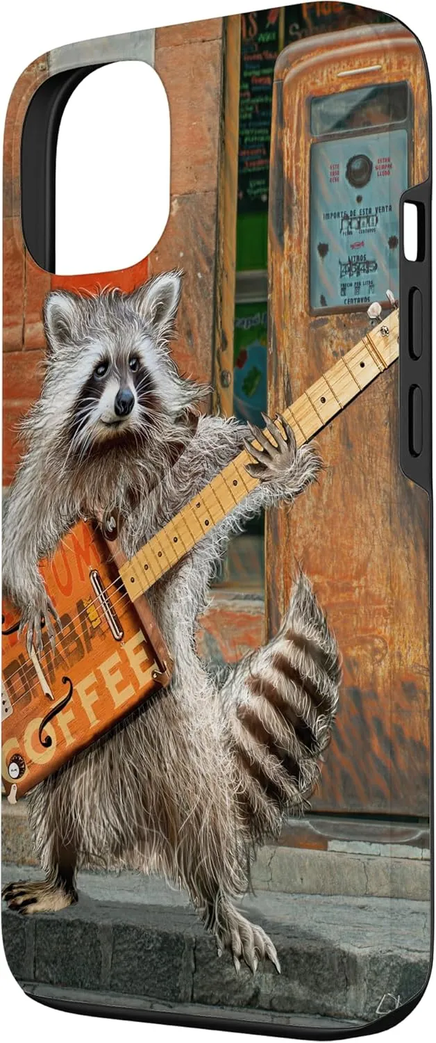 Raccoon Guitar Player Vintage Coffee Guitar Gas Pump Pop Art Case for iPhone 13