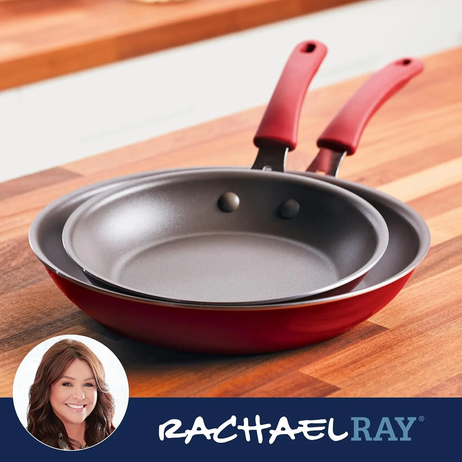 Rachael Ray Cook   Create Nonstick Frying Pans/Skillet Set, 9.5 Inch and 11.75 Inch, Red