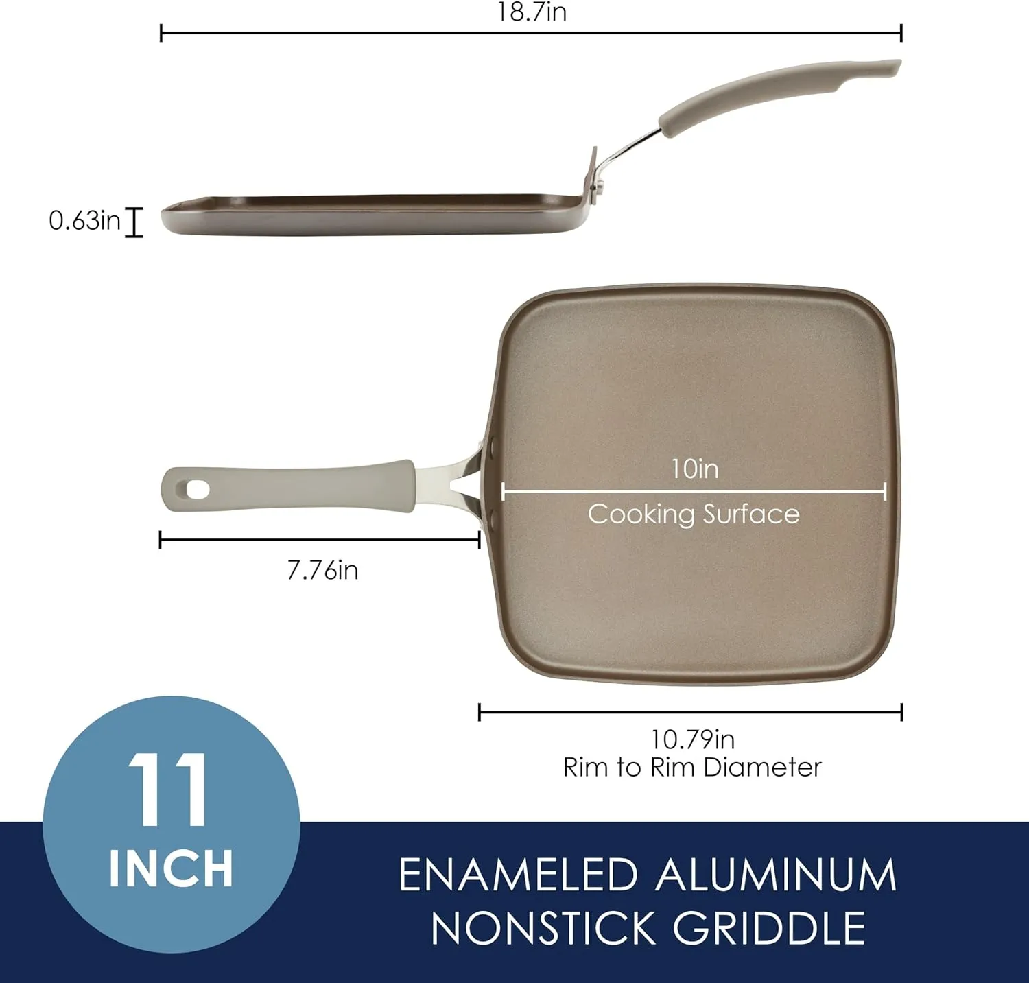 Rachael Ray Cook   Create Nonstick Stovetop Griddle/Grill Pan, Square, 11 Inch, Gray
