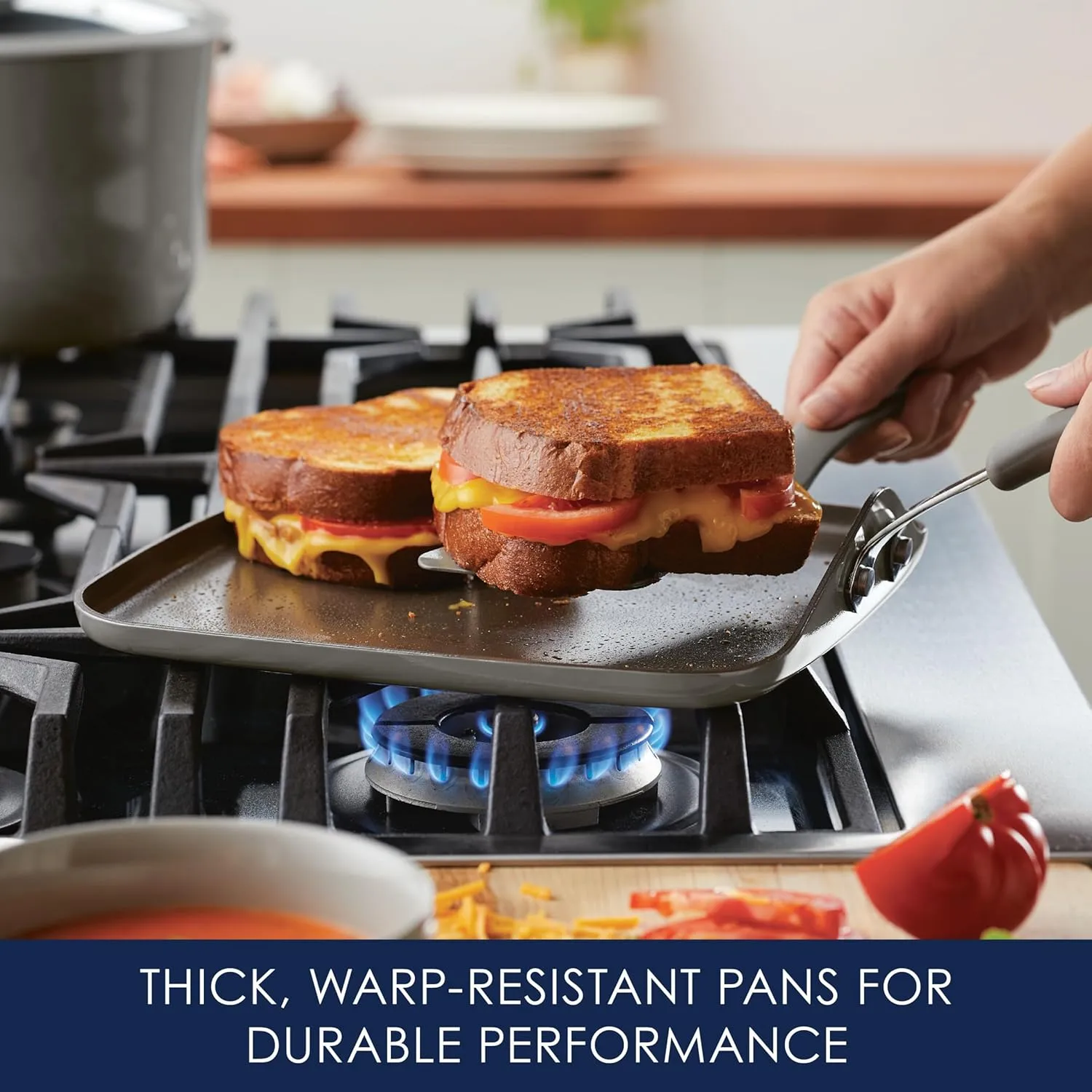 Rachael Ray Cook   Create Nonstick Stovetop Griddle/Grill Pan, Square, 11 Inch, Gray