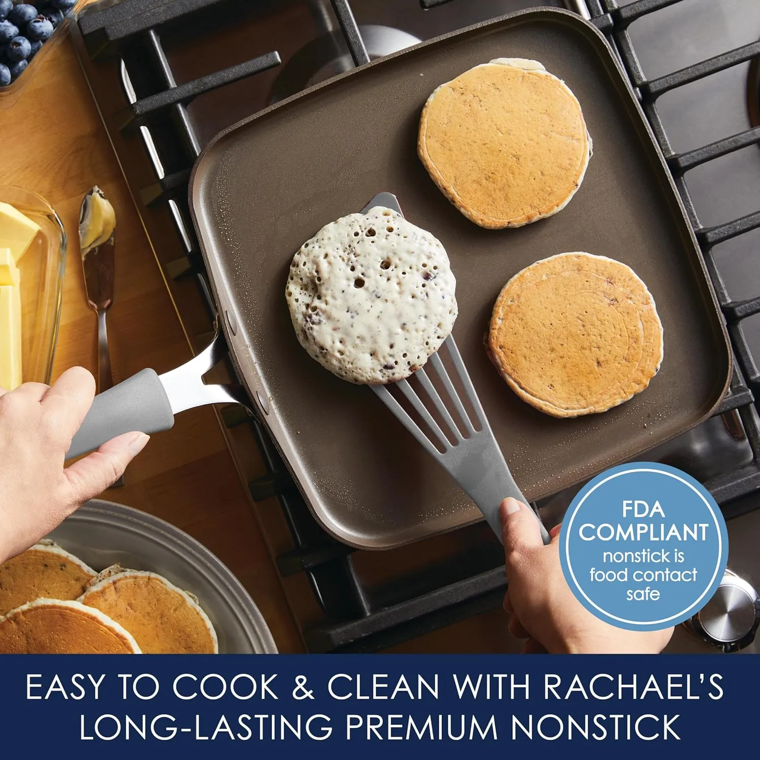 Rachael Ray Cook   Create Nonstick Stovetop Griddle/Grill Pan, Square, 11 Inch, Gray