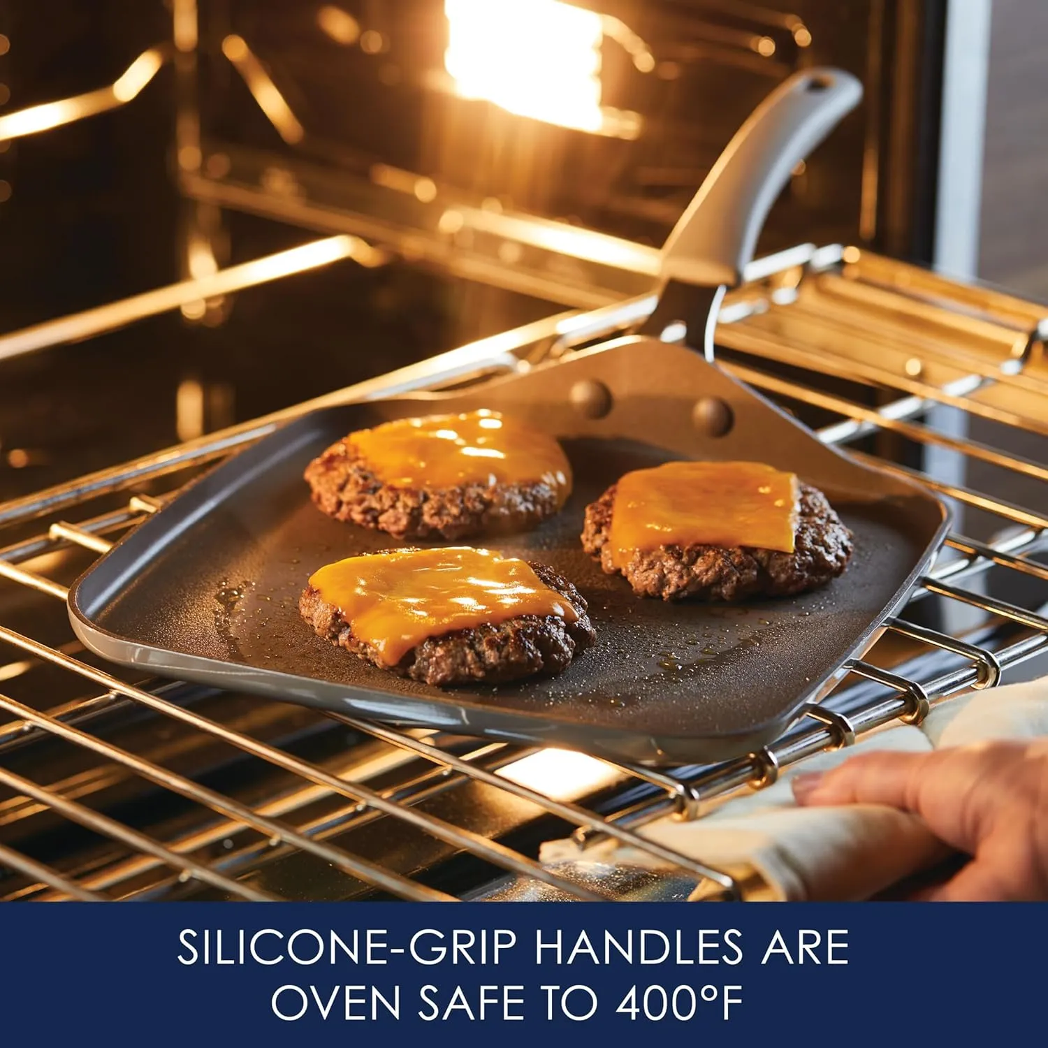 Rachael Ray Cook   Create Nonstick Stovetop Griddle/Grill Pan, Square, 11 Inch, Gray