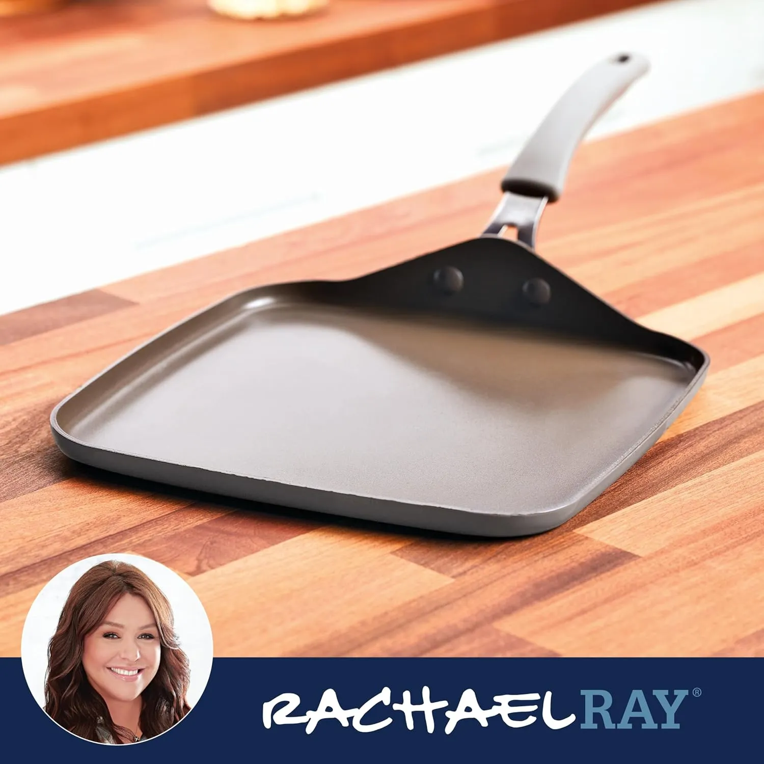 Rachael Ray Cook   Create Nonstick Stovetop Griddle/Grill Pan, Square, 11 Inch, Gray