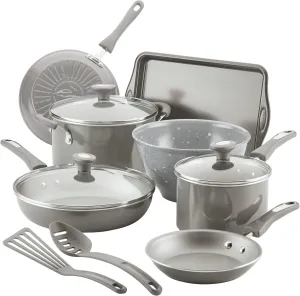 Rachael Ray Get Cooking! Nonstick Cookware Pots and Pans Set, Includes Baking Pan and Cooking Tools, 12 Piece - Gray